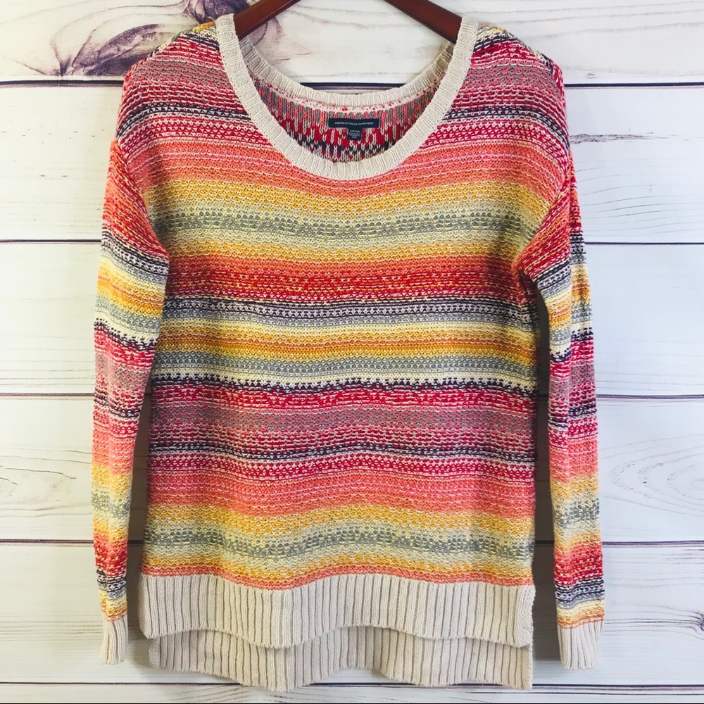 American Eagle Striped Rainbow Knit Sweater